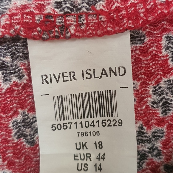 River Island Red Dress Size 18 Ditsy Floral Long Sleeve Mock Neck Tiered - Picture 11 of 11